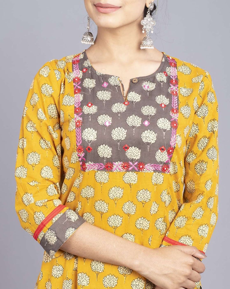 Cotton Kurta With Matching Pant/ Palazzo/Tunic/Long Dress/Batik Print/Bollywood/Handmade/Tassel/Bohemian/Traditional/India/Summer/Textiles/