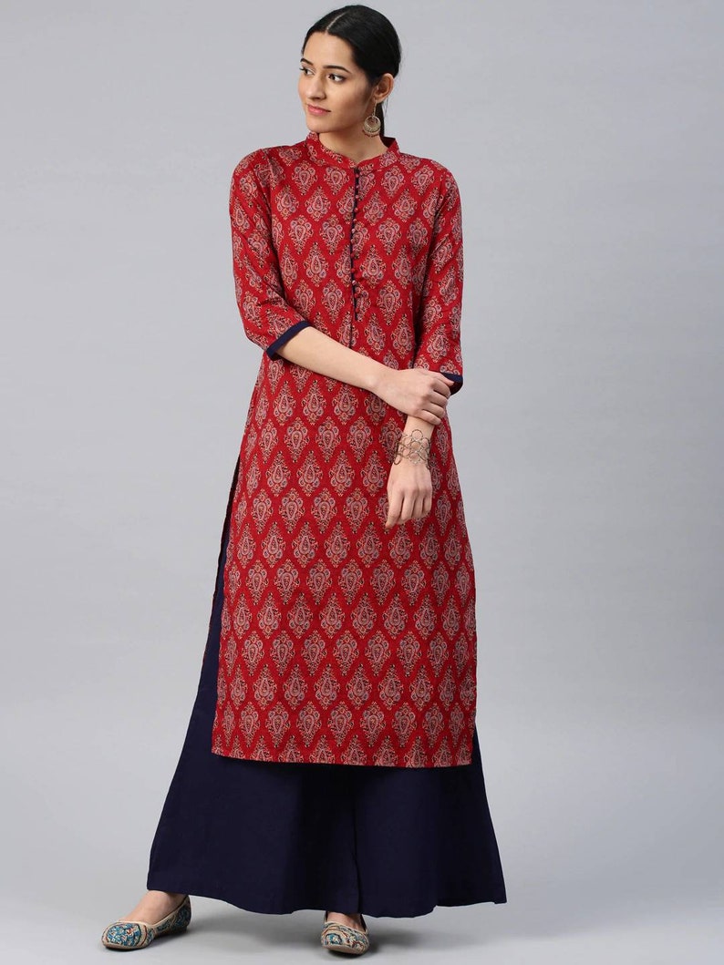 Kurta/Keyhole/ Ethnic cotton kurta and palazzo set /long dress/Tunic/batik print/handmade/ traditional/Summer wear/ Block Print/