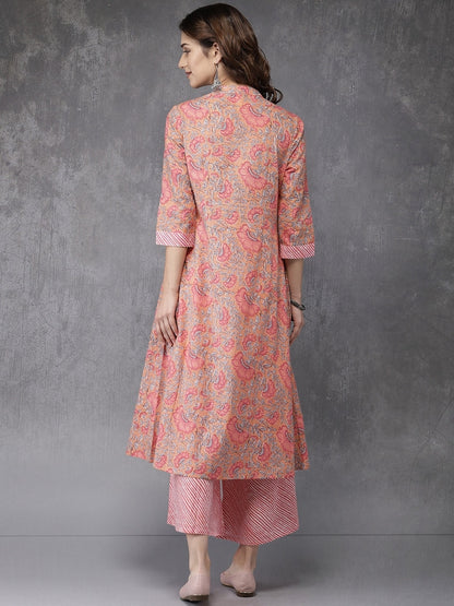 Printed Soft Pink Long Dress/Palazzo Pant/Shirt/Tunic/Ladies Cotton Kurti/Handmade/ Ethnic Wear/Block Print/ Summer wear /Bohemian