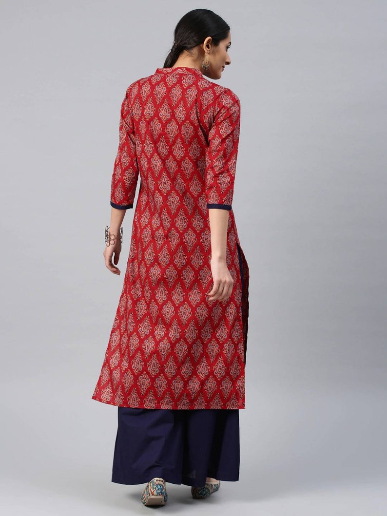 Kurta/Keyhole/ Ethnic cotton kurta and palazzo set /long dress/Tunic/batik print/handmade/ traditional/Summer wear/ Block Print/