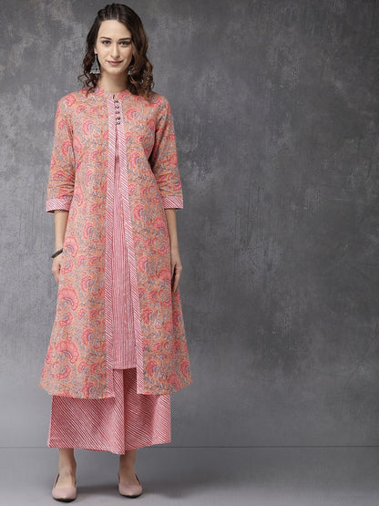 Printed Soft Pink Long Dress/Palazzo Pant/Shirt/Tunic/Ladies Cotton Kurti/Handmade/ Ethnic Wear/Block Print/ Summer wear /Bohemian