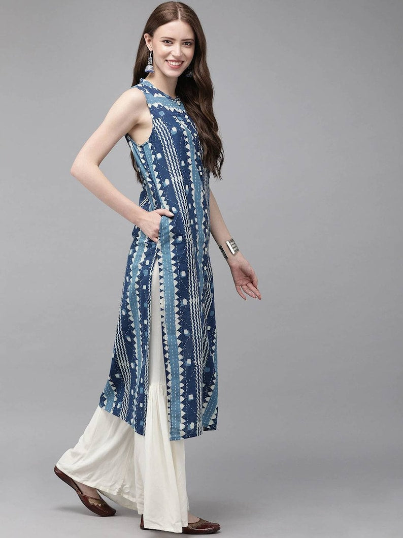 Indigo Kurta/Cotton/Summer Wear/Block Print / Bollywood / Long Tunic/ Summer Wear/ Long Shirt/ Bollywood/Batik/