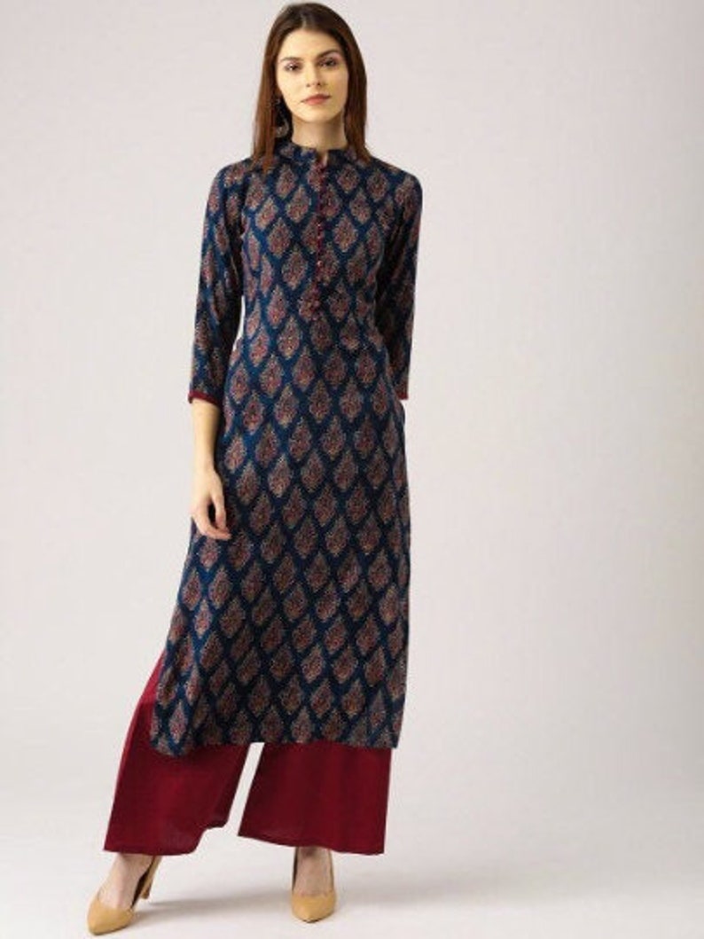 Kurta/Keyhole/ Ethnic cotton kurta and palazzo set /long dress/Tunic/batik print/handmade/ traditional/Summer wear/ Block Print/