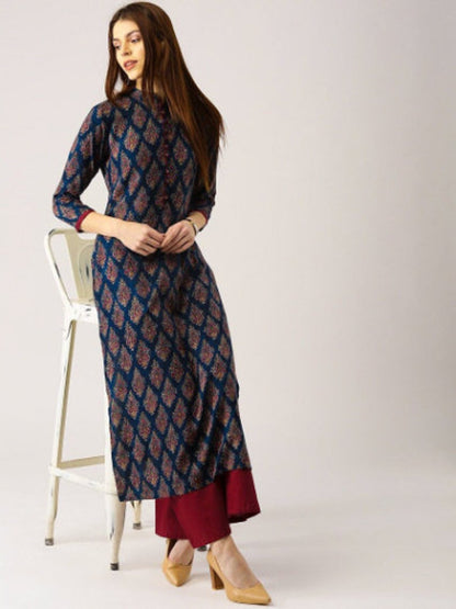 Kurta/Keyhole/ Ethnic cotton kurta and palazzo set /long dress/Tunic/batik print/handmade/ traditional/Summer wear/ Block Print/