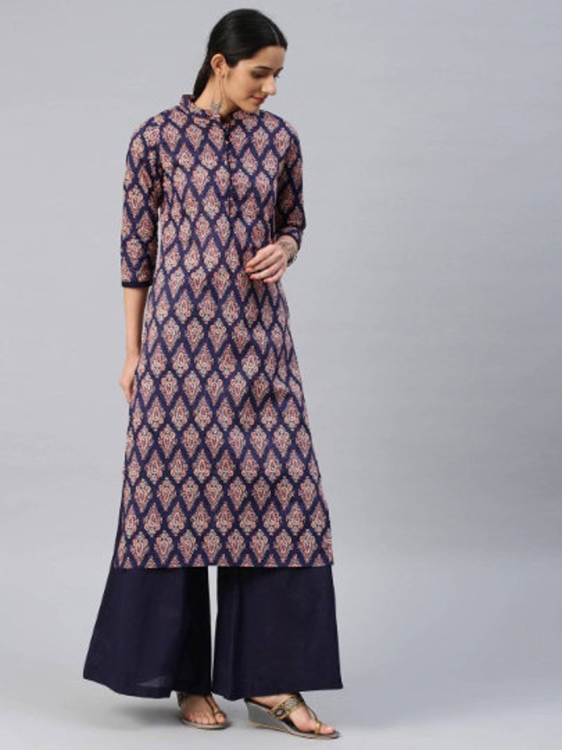 Kurta/Keyhole/ Ethnic cotton kurta and palazzo set /long dress/Tunic/batik print/handmade/ traditional/Summer wear/ Block Print/