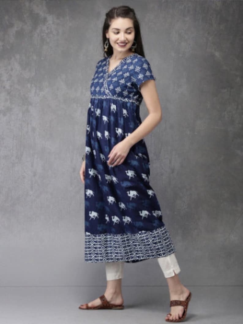 Cotton Kurta /Tunic/Long Dress/Shirt/Batik Print/Bollywood/Handmade/Tassel/Bohemian/Traditional/India/Summer/Textiles/