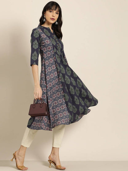 Women New!! Summer Festive Dress/ Tunic/Textured/ 100% Cotton/Double gauze Cotton/India/ Long Top/Ethnic Print Panelled A-Line Kurta