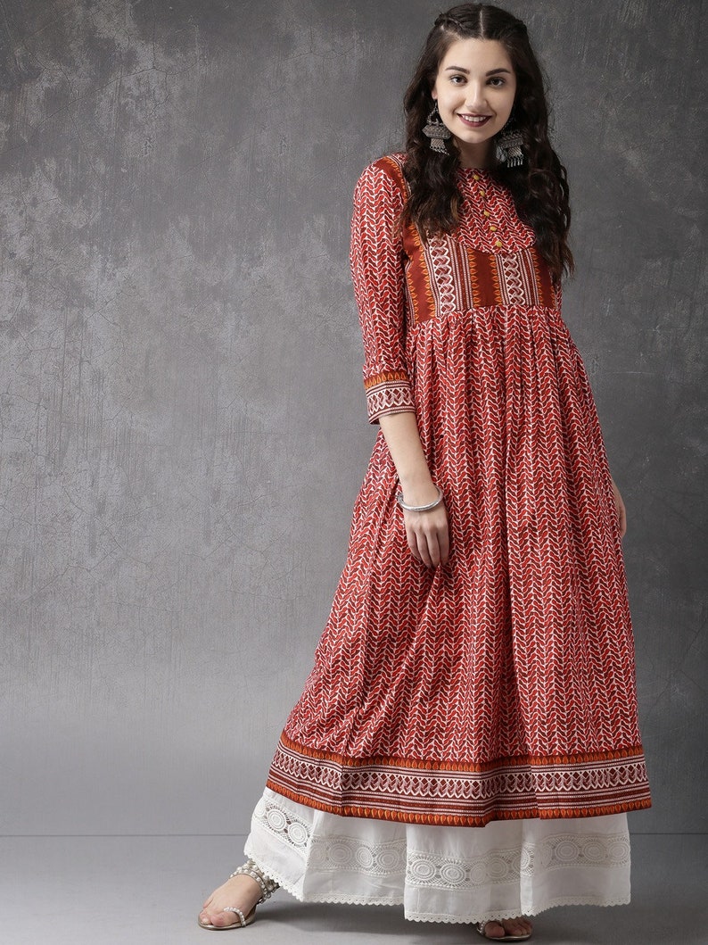 Ethnic Cotton Tunic/ Indian/ South Asian/Kurta/Long Boho Dress/ Long Summer Shirt/Kaftan/Ladies Tunic