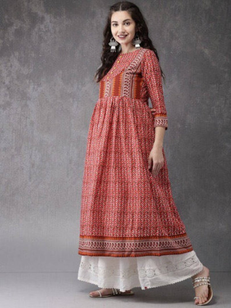 Ethnic Cotton Tunic/ Indian/ South Asian/Kurta/Long Boho Dress/ Long Summer Shirt/Kaftan/Ladies Tunic