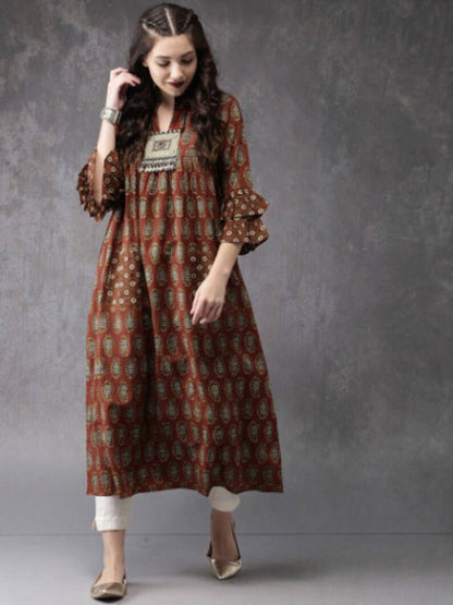 Ethnic Long Dress Cotton Kurta/Kurti/ Tunic/Long Dress/Batik Print/Bollywood/Handmade/Tassel/Bohemian/Traditional/India/Textiles/