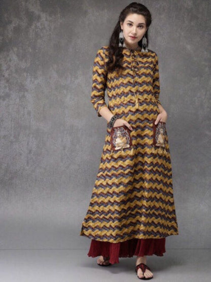 Ethnic Cotton Long Kurta/ Tunic/ Summer Wear Dress/ India/ Vintage /Batik Print/ Dabu Print/