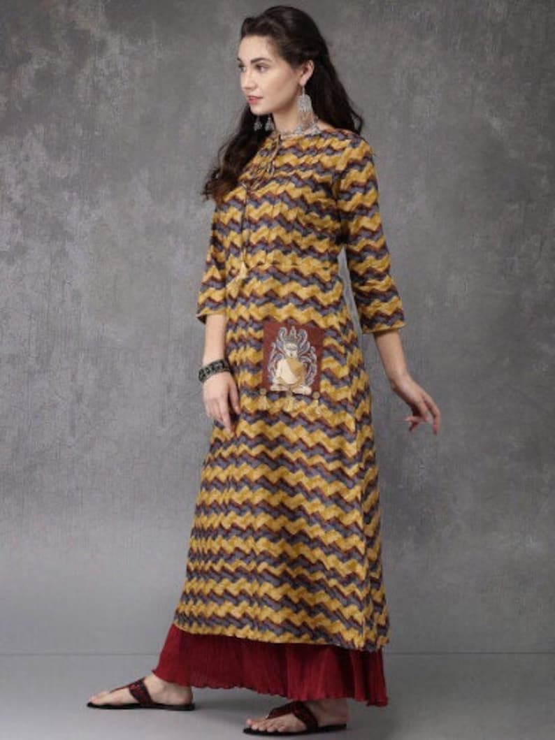 Ethnic Cotton Long Kurta/ Tunic/ Summer Wear Dress/ India/ Vintage /Batik Print/ Dabu Print/