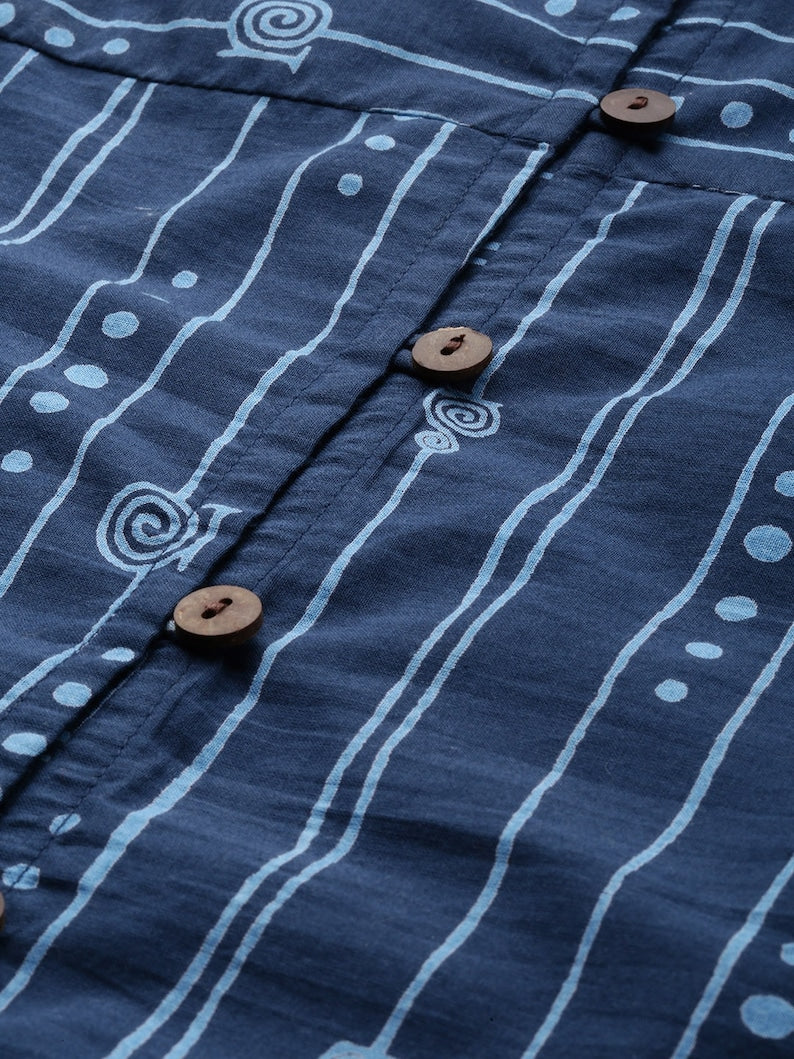 Indigo Kurta/Cotton/Summer Wear/Block Print / Bollywood / Long Tunic/ Summer Wear/ Long Shirt/ Bollywood/Batik/