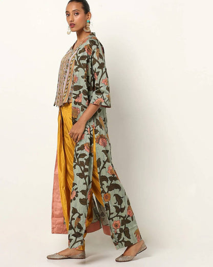 Kaftan/Indian Ethnic Kurta with palazzo pant and Jacket/ Layered Kurta/ Long Dress Set/Palazzo/ Jacket/ Block Print/Modal Silk