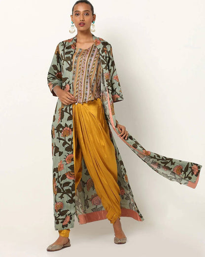 Kaftan/Indian Ethnic Kurta with palazzo pant and Jacket/ Layered Kurta/ Long Dress Set/Palazzo/ Jacket/ Block Print/Modal Silk