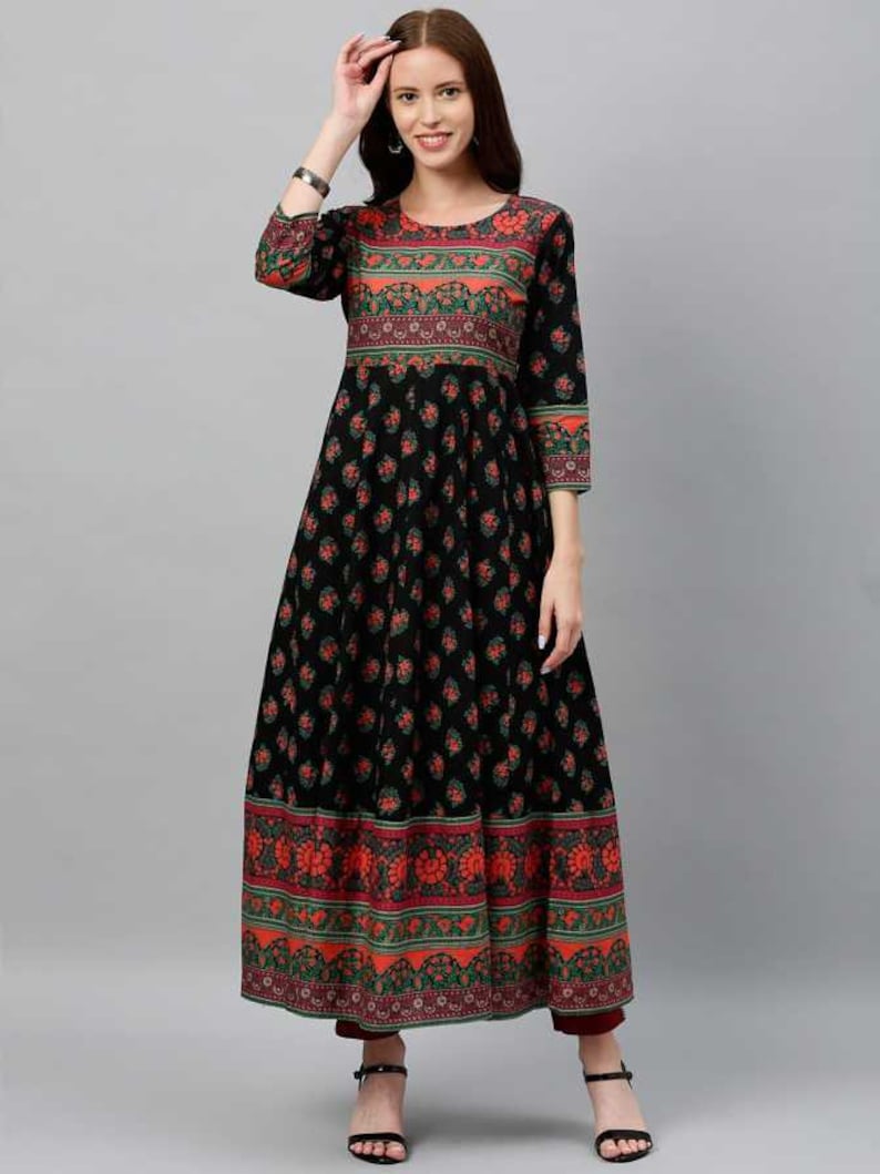 Bohemian long ethnic dress/ Kurta/Tunic/ Vintage/ Batik Print/ India/Textile/ Traditional/ Wedding/ Summer Wear/