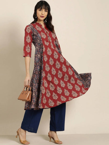 Women New!! Summer Festive Dress/ Tunic/Textured/ 100% Cotton/Double gauze Cotton/India/ Long Top/Ethnic Print Panelled A-Line Kurta