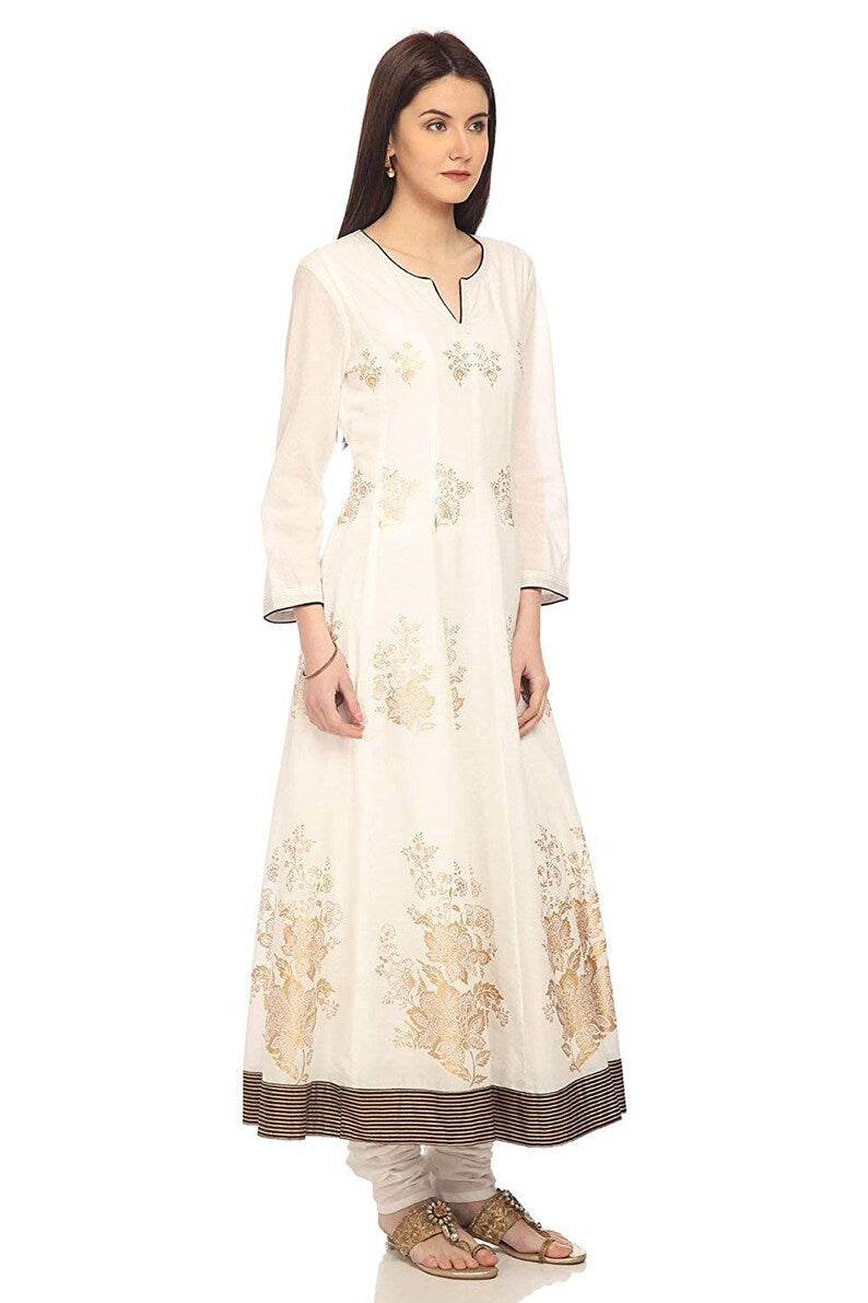 Off-White printed kurta with churidar/Beautiful Gold Motif/ Festive Look/Cotton Anarkali  Kurta/ Tunic/ Bollywood Ethnic/ India/ Boho