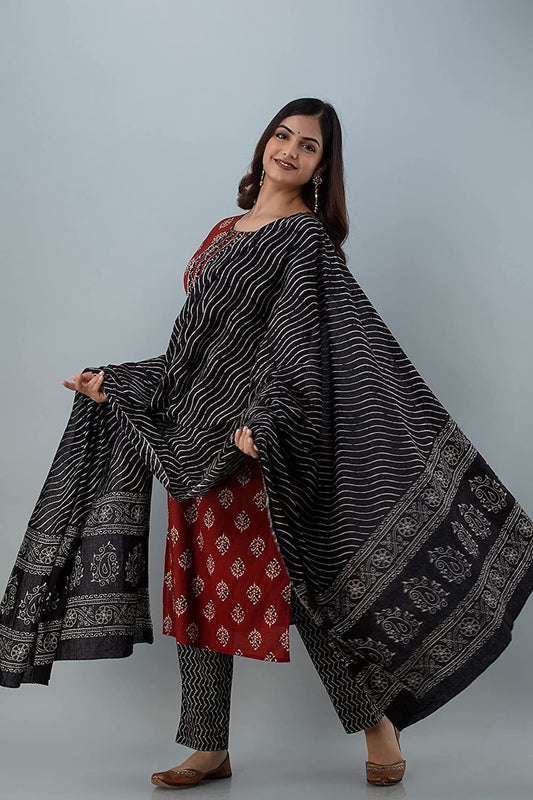 Cotton Bagru Suit Set/ Salwar Kameez/ Pakistani Dress Dupatta/ Ethnic Print/ India/ Festive/ Summer Wear/