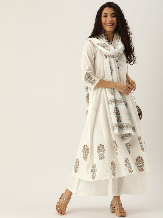 Women Solid Thread Work/ Embroidered/Tunic/Cotton Silk Kurta with Trousers