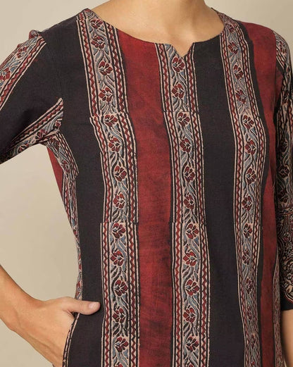 Handblock Ajrak Print Cotton Straight Kurta/Women  Ethnic Kurta India/ Cotton/ Indigo/