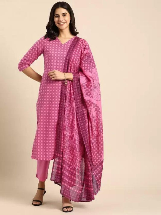 Summer Soft Organic Cotton/Long Tunic/ Kurta with Pant and Dupatta /Ethnic/Tunic/Boho/Batik Print/Dabu Print/Block Print/