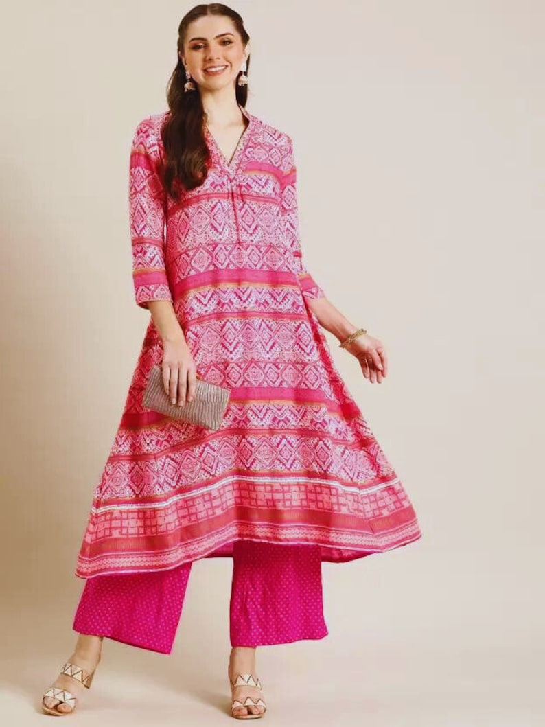 Women Ethnic Motifs Printed Kurta & Palazzos/ Block Print/ Cotton/ Summer/