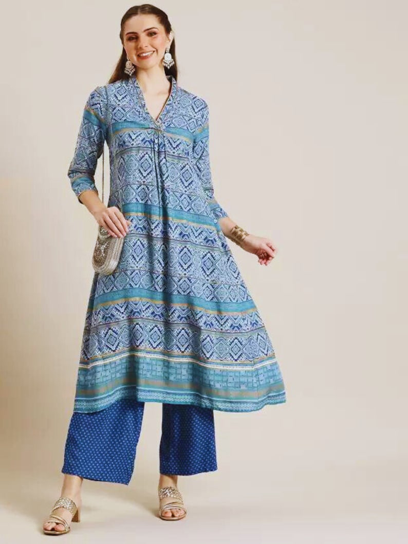 Women Ethnic Motifs Printed Kurta & Palazzos/ Block Print/ Cotton/ Summer/