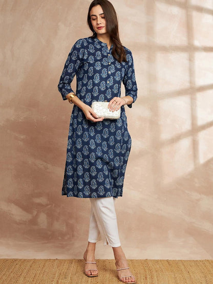 Women Sanganeri Floral Printed Floral Kurta/ Cotton/ India/ Block Print