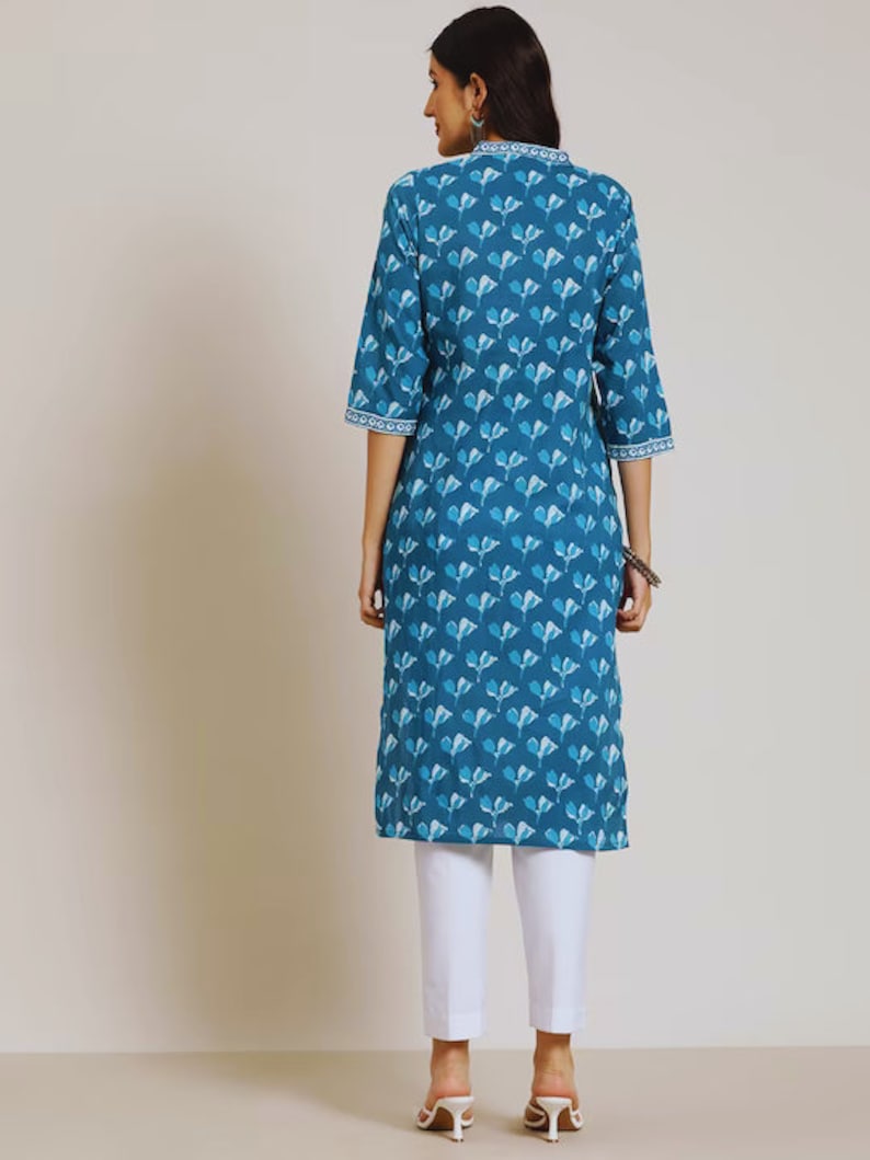 Handmade/Thread Work/Cotton Ethnic Kurta/Long Dress Shirt/Summer Tunic/Batik Madhubani Print/India/Bohemian/ Long Linen Dress Women Dress