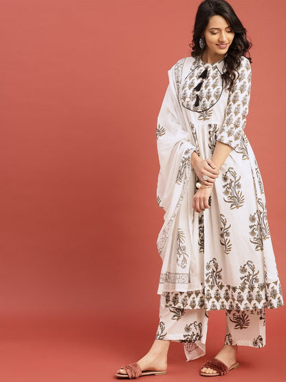 Women Solid Thread Work/ Embroidered/Tunic/Cotton Silk Kurta with Trousers