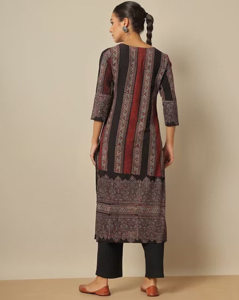 Handblock Ajrak Print Cotton Straight Kurta/Women  Ethnic Kurta India/ Cotton/ Indigo/