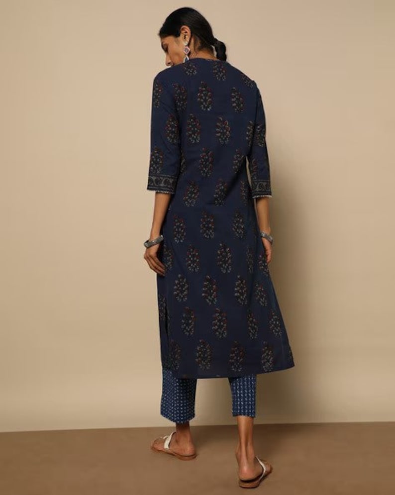 Indigo Cotton Kurta With Palazzo /Tunic/Long Dress/Batik Print/Bollywood/Handmade/Tassel/Bohemian/Traditional/India/Summer/Textiles/