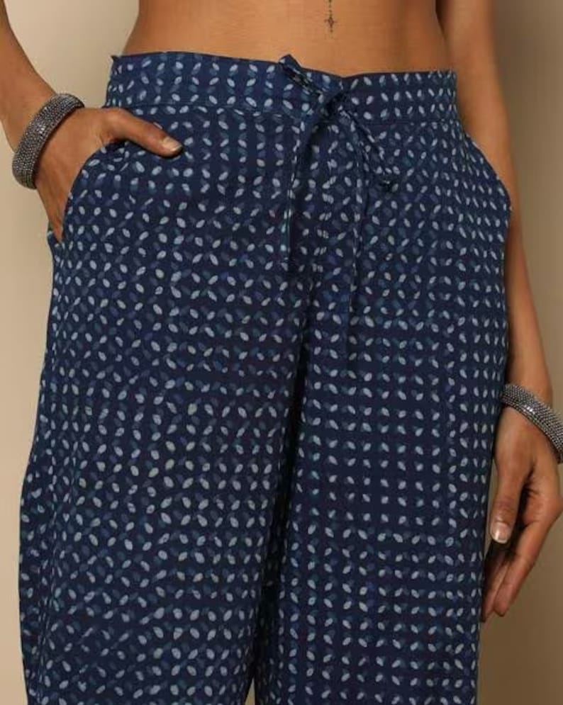 Indigo Cotton Kurta With Palazzo /Tunic/Long Dress/Batik Print/Bollywood/Handmade/Tassel/Bohemian/Traditional/India/Summer/Textiles/