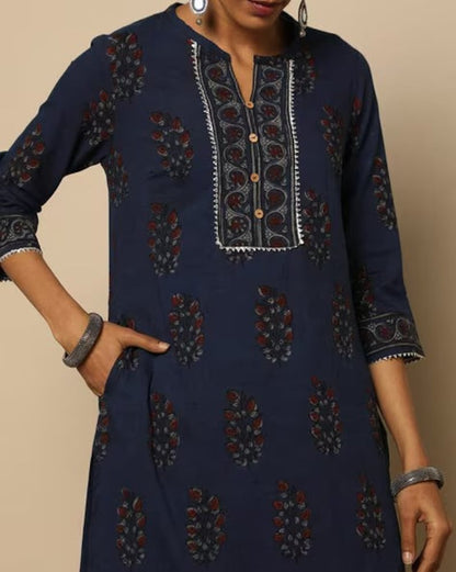 Indigo Cotton Kurta With Palazzo /Tunic/Long Dress/Batik Print/Bollywood/Handmade/Tassel/Bohemian/Traditional/India/Summer/Textiles/