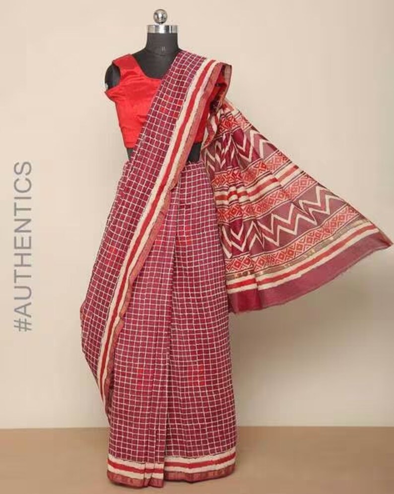 Kutch Hand-Blocked Dabu Print Saree/ Ajrakh/ Pure Cotton/ Chanderi Silk/ India/ Organic/