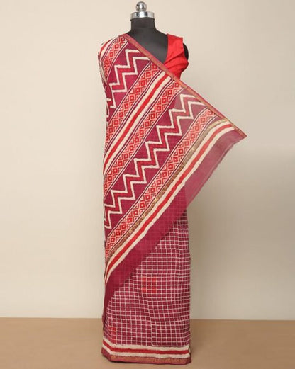 Kutch Hand-Blocked Dabu Print Saree/ Ajrakh/ Pure Cotton/ Chanderi Silk/ India/ Organic/