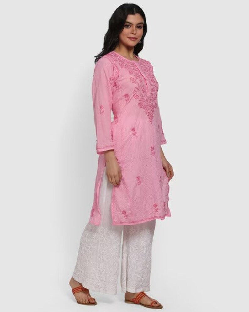 Kurta Palazzo Set/ Indian Wear Kurta Set/Cotton Linen Dress/Chinese Collar/ Dabu Print