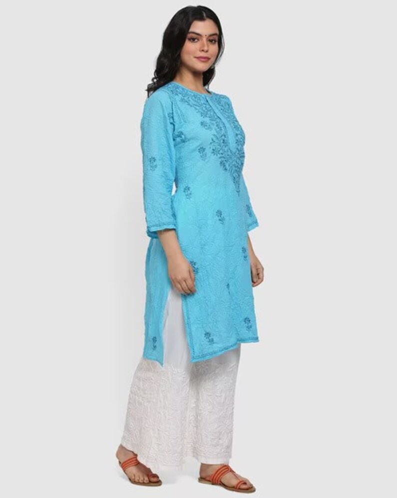 Kurta Palazzo Set/ Indian Wear Kurta Set/Cotton Linen Dress/Chinese Collar/ Dabu Print