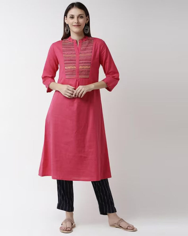 Ethnic Kurta/ Long straight Tunic/ Cotton/ Handmade/ India.