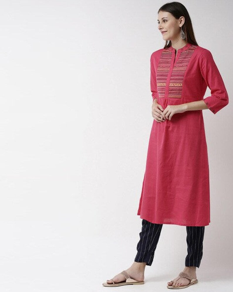 Ethnic Kurta/ Long straight Tunic/ Cotton/ Handmade/ India.