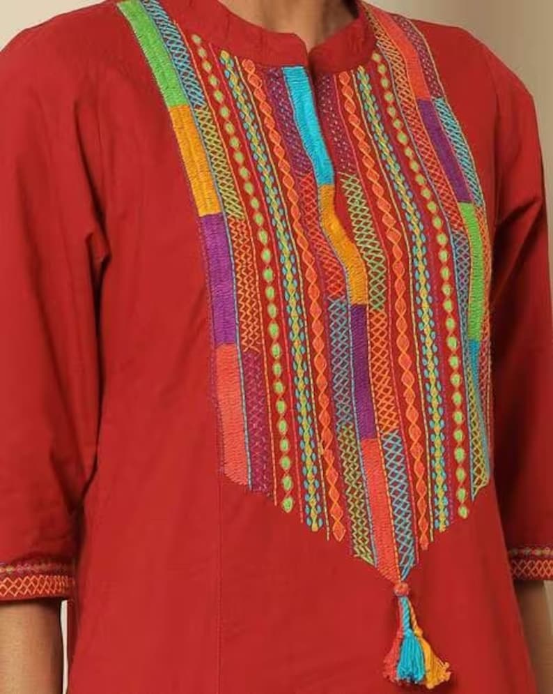 Ethnic cotton/Kutch/Rajasthan/ Thread work Mirror work/ kurta/ dress/ Tunic/ Dabu Print kurta with an ethnic jacket and pants /Embroidered /