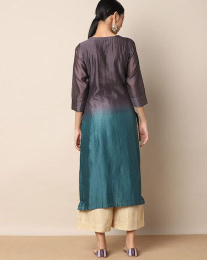 Chanderi silk Kurta/ Long linen Dress/ Ethnic/ Hand-block/ Embroidered/ Thread Work/