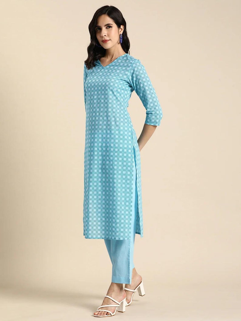 Summer Soft Organic Cotton/Long Tunic/ Kurta with Pant and Dupatta /Ethnic/Tunic/Boho/Batik Print/Dabu Print/Block Print/