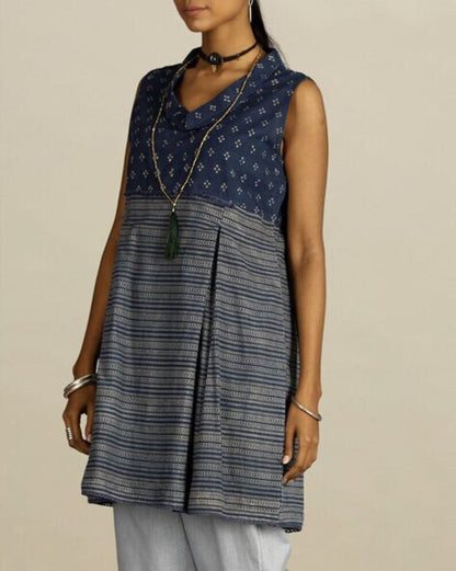 Indigo Pure Cotton Ethnic Motifs Printed Wrap Dress/ Dabu Print/ Cotton/