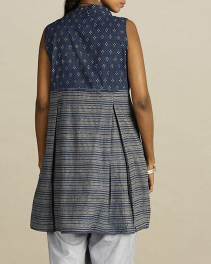 Indigo Pure Cotton Ethnic Motifs Printed Wrap Dress/ Dabu Print/ Cotton/