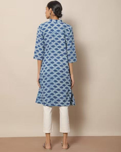 Indigo Hand Block Print Straight Sustainable Kurta with Pockets/ Organic Cotton/ Dabu Print