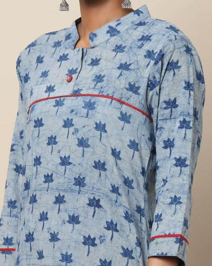 Indigo Hand Block Print Straight Sustainable Kurta with Pockets/ Organic Cotton/ Dabu Print