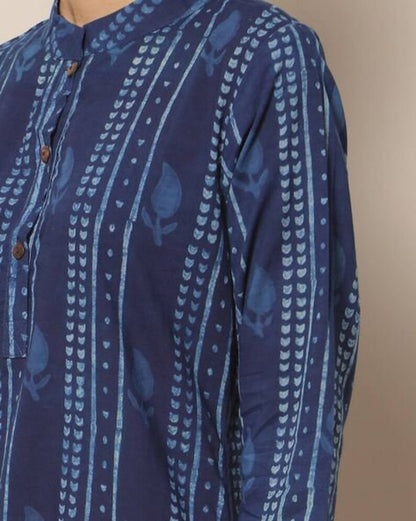 Indigo Hand Block Print Straight Sustainable Kurta with Pockets/ Organic Cotton/ Dabu Print