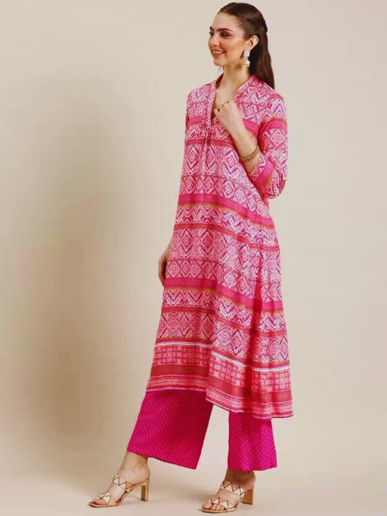 Women Ethnic Motifs Printed Kurta & Palazzos/ Block Print/ Cotton/ Summer/